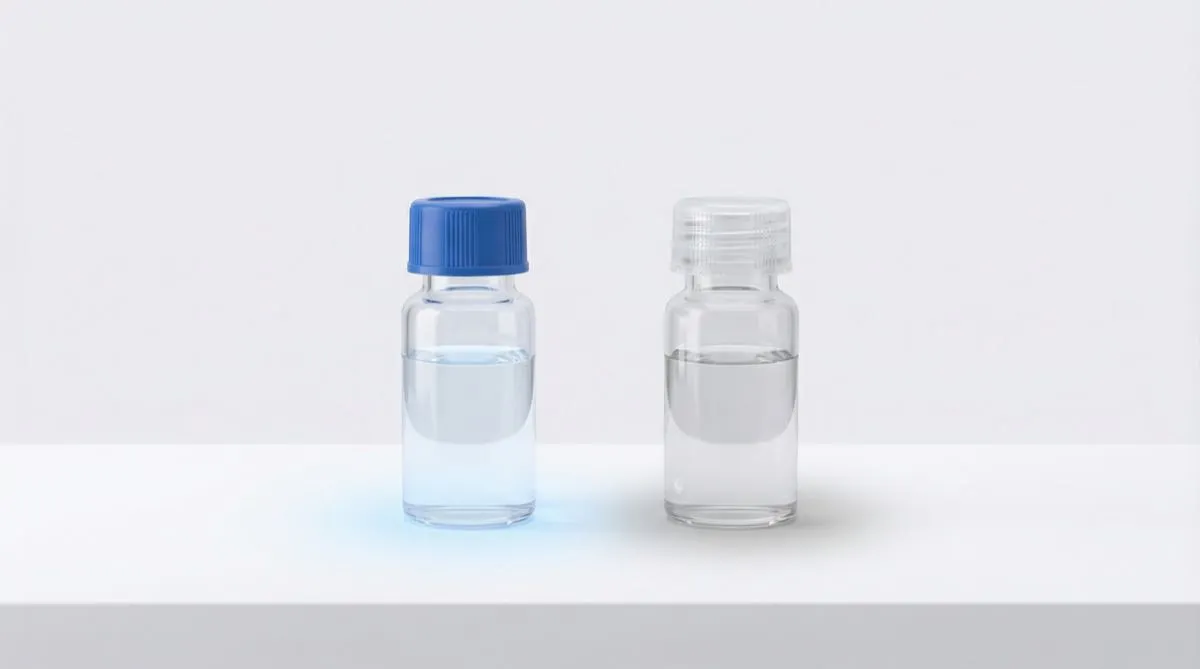 Deux flacons comparés : eau bactériostatique et eau stérile