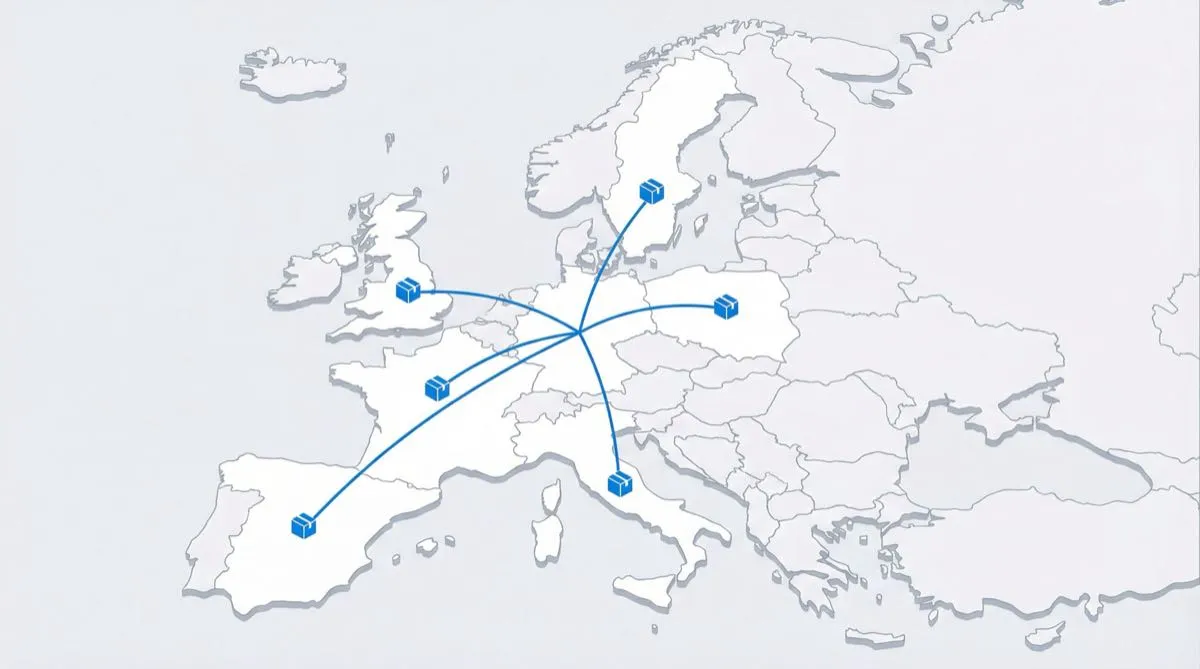 Carte de l'Europe avec les routes d'expédition de peptides de recherche