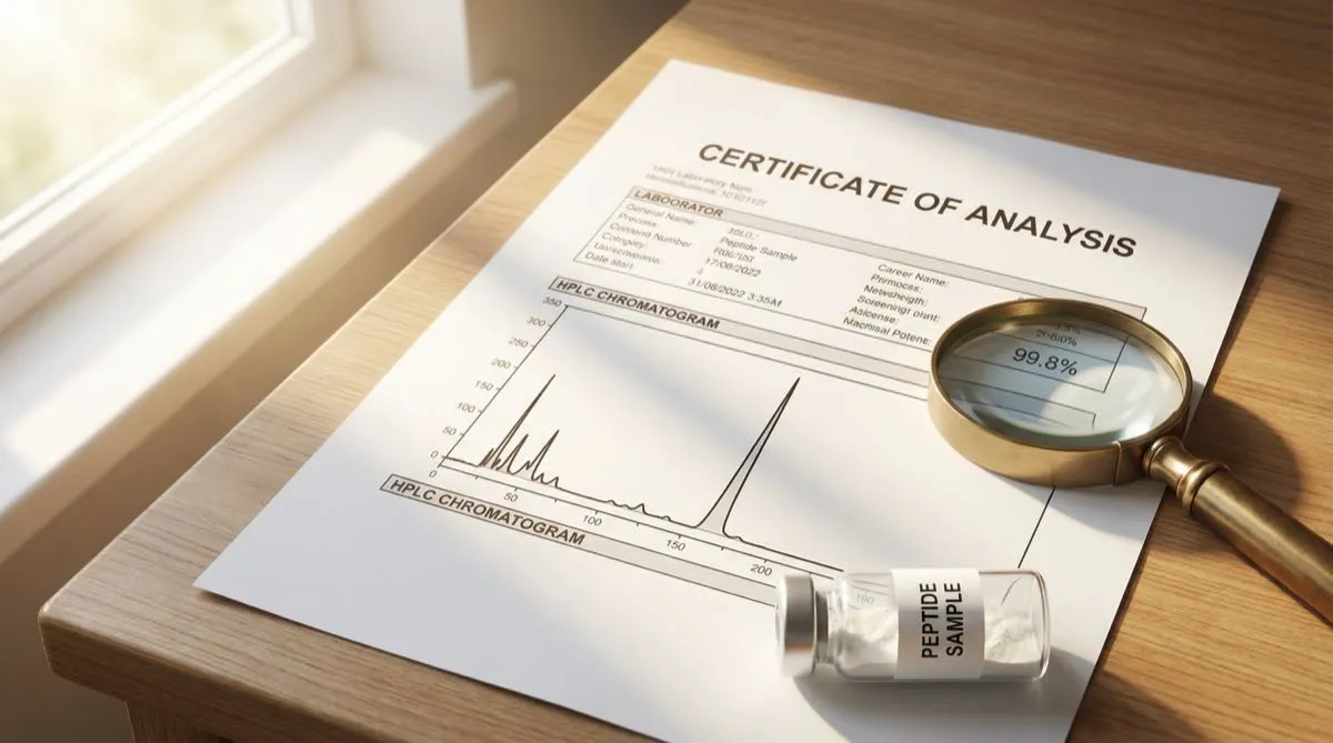 Certificat d'analyse avec chromatogramme HPLC et loupe