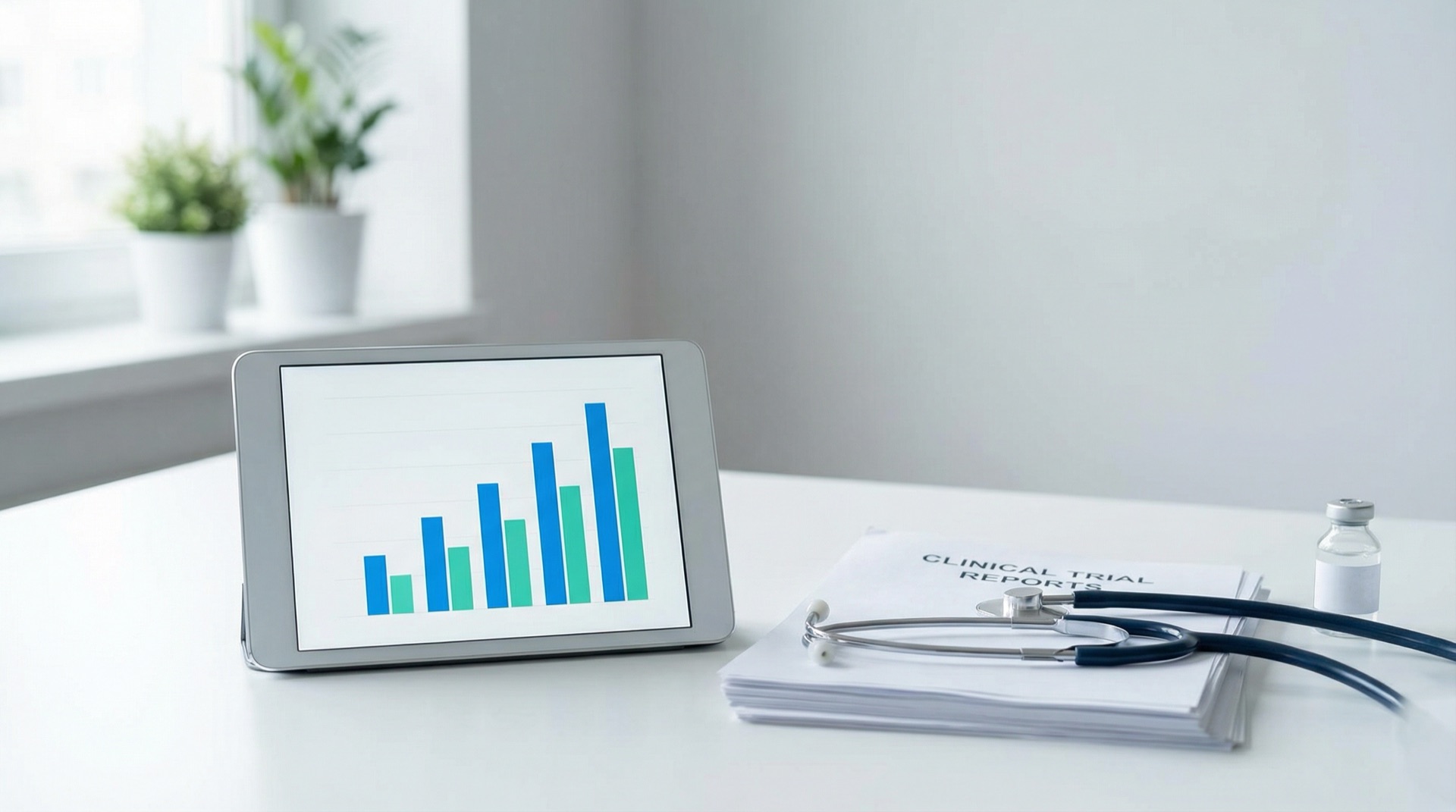 Tablet mit Grafiken der klinischen Studienergebnisse