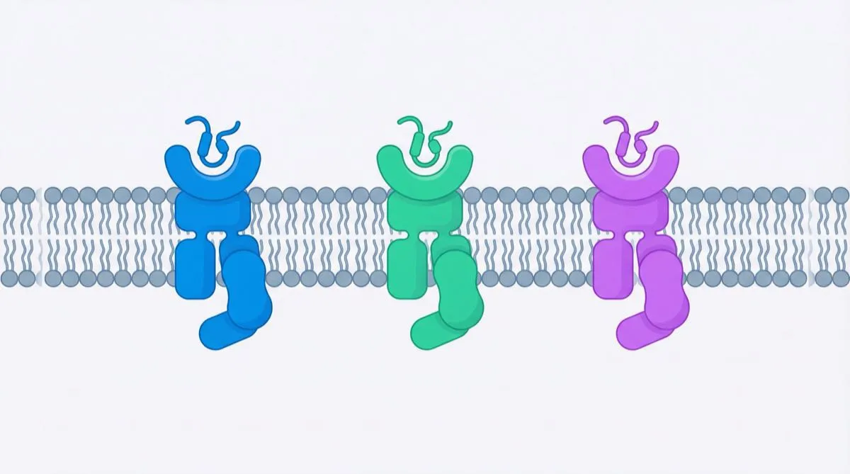 Récepteurs GLP-1, GIP et glucagon sur la membrane cellulaire