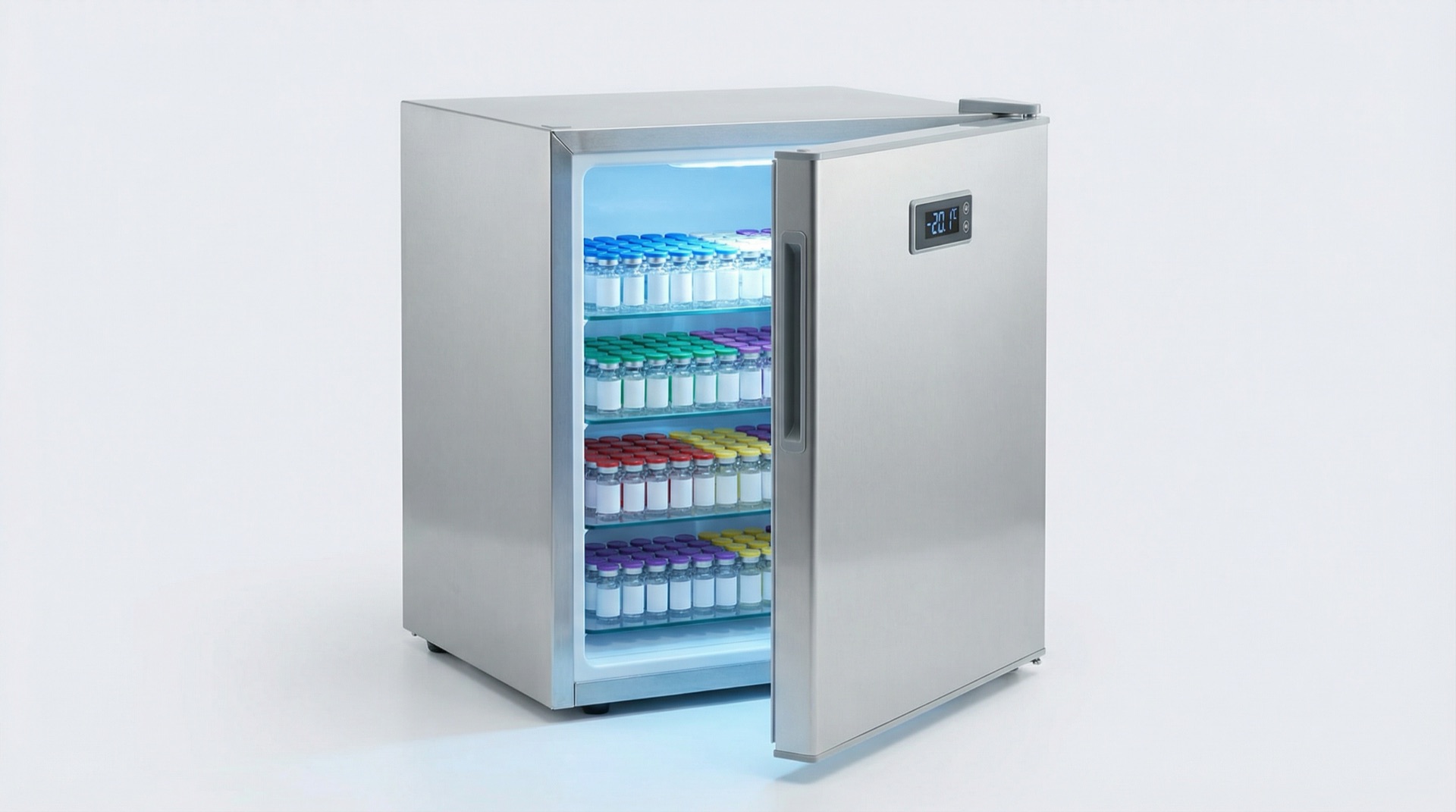 Laborkühlschrank mit geordneten Peptid-Fläschchen