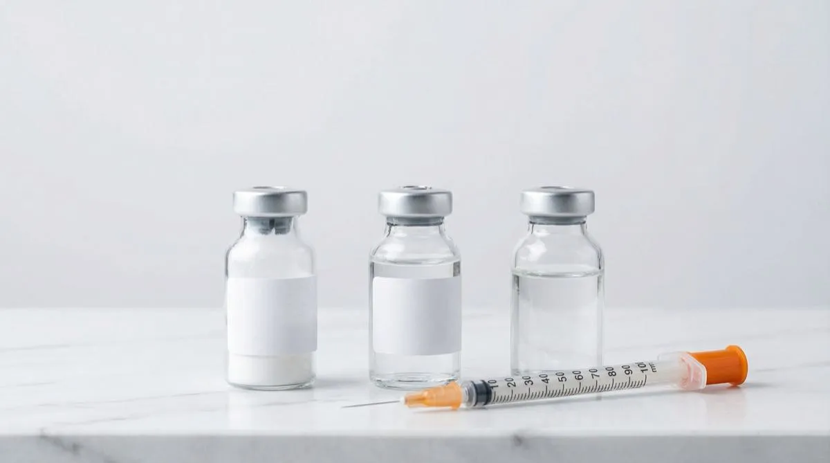 Flacon de peptide, eau bactériostatique et seringue pour reconstitution