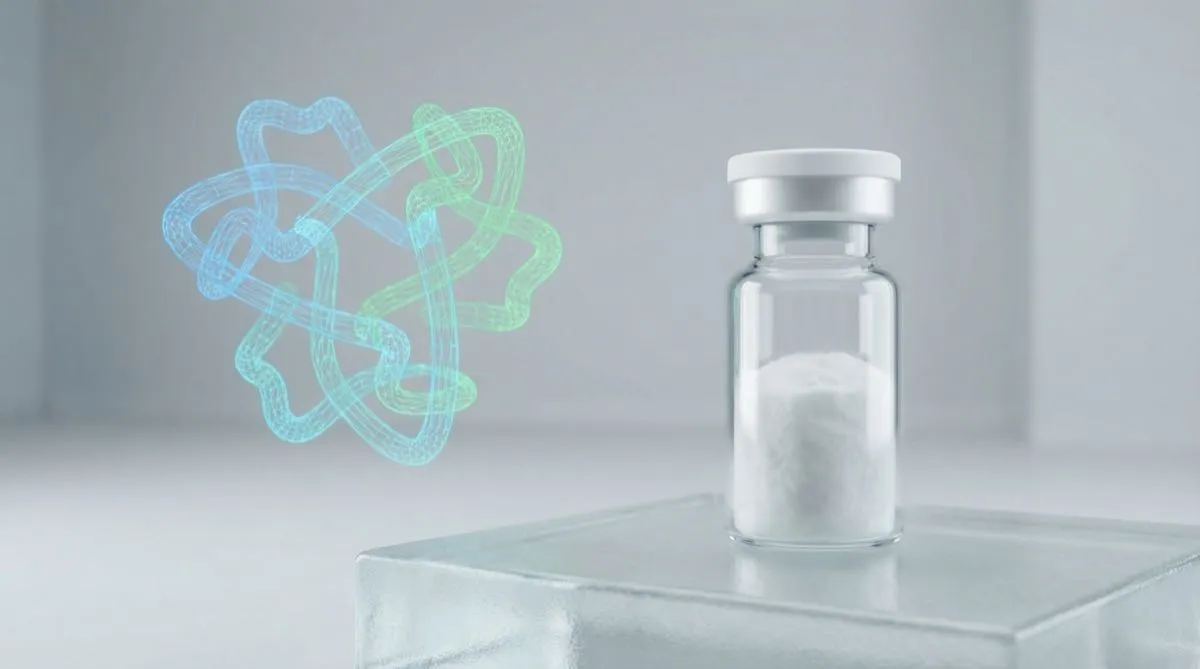 Flacon de peptide avec structure moléculaire holographique du rétatrutide