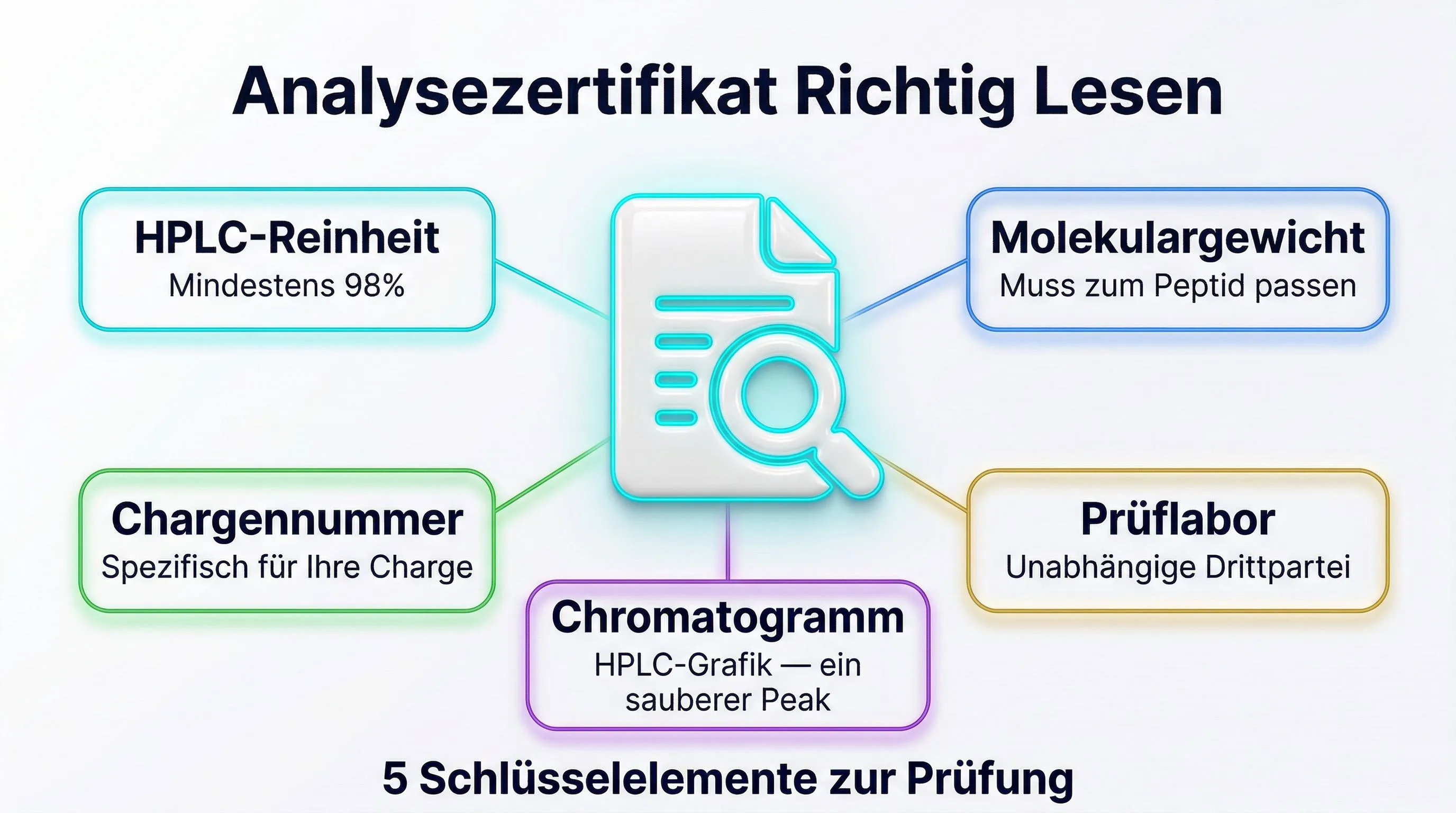 Analysezertifikat lesen Infografik: 5 Schlüsselelemente zur Überprüfung