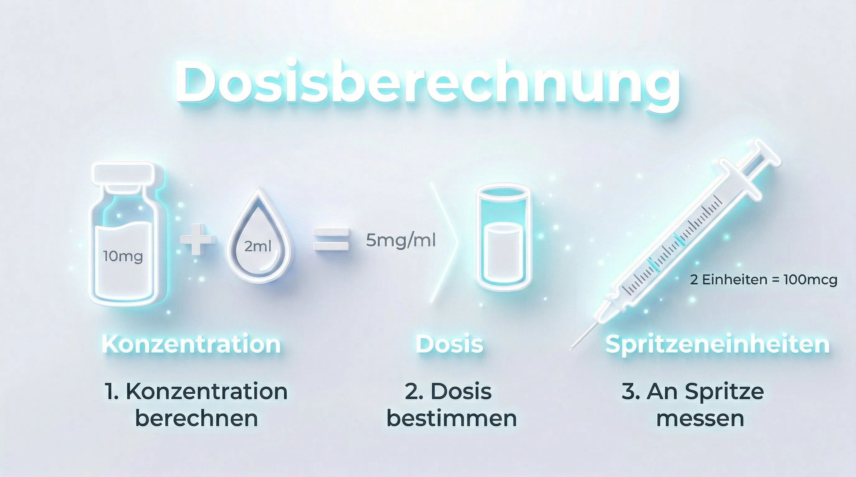 Infografik Peptid-Dosisberechnung: Konzentration, Dosis und Spritzeneinheiten