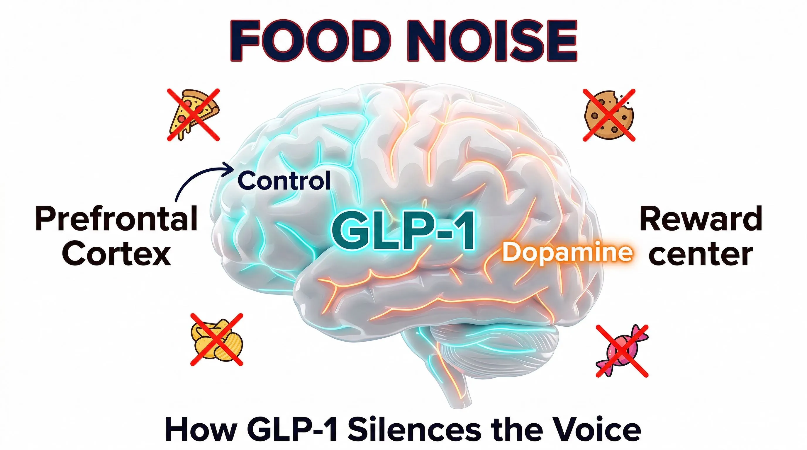Food noise brain infographic: how GLP-1 silences cravings