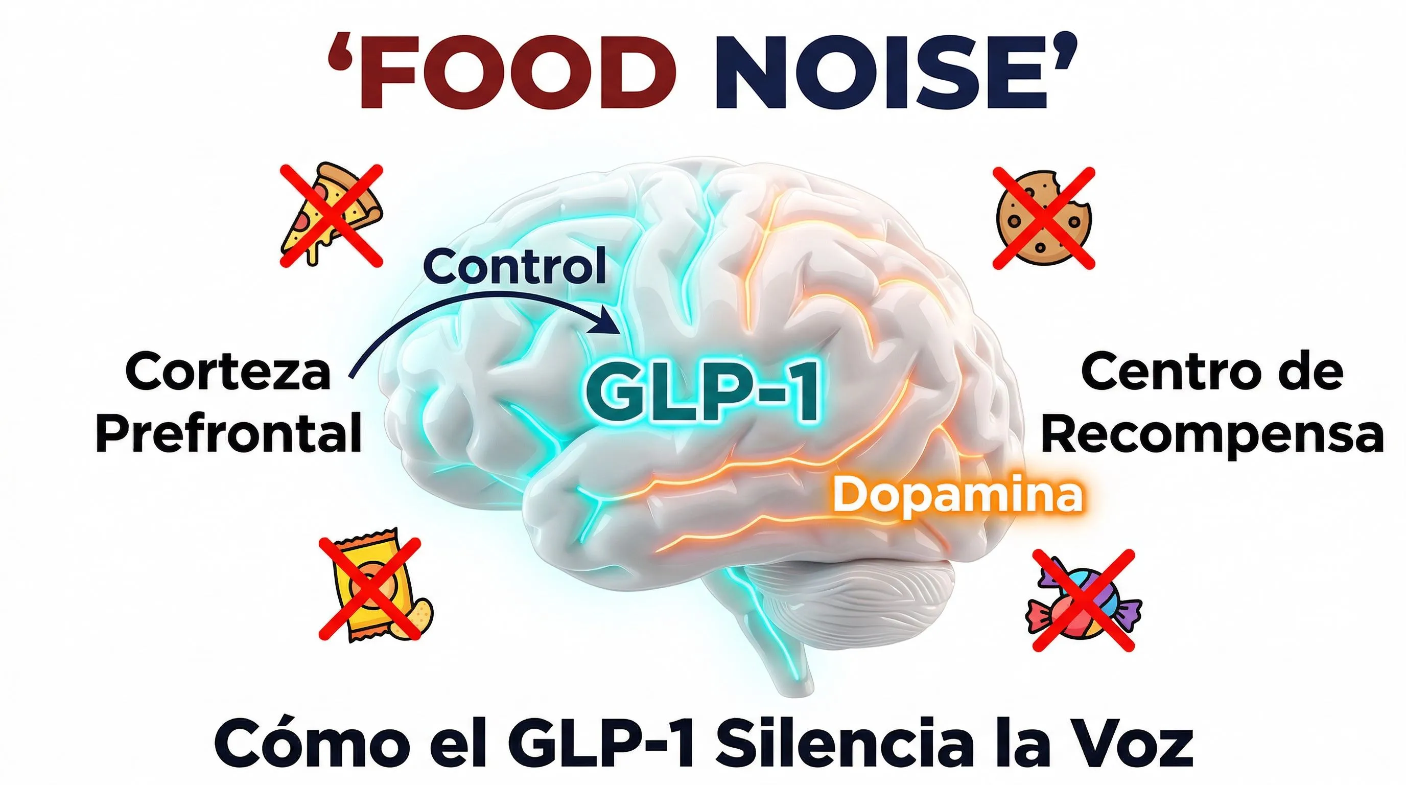 Infografía food noise y cerebro: cómo el GLP-1 silencia los antojos