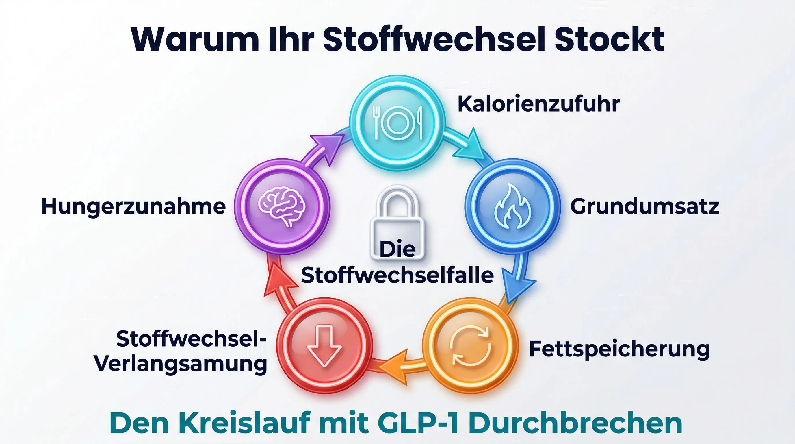 Stoffwechselzyklus Infografik: die Stoffwechselfalle und wie GLP-1 sie durchbricht