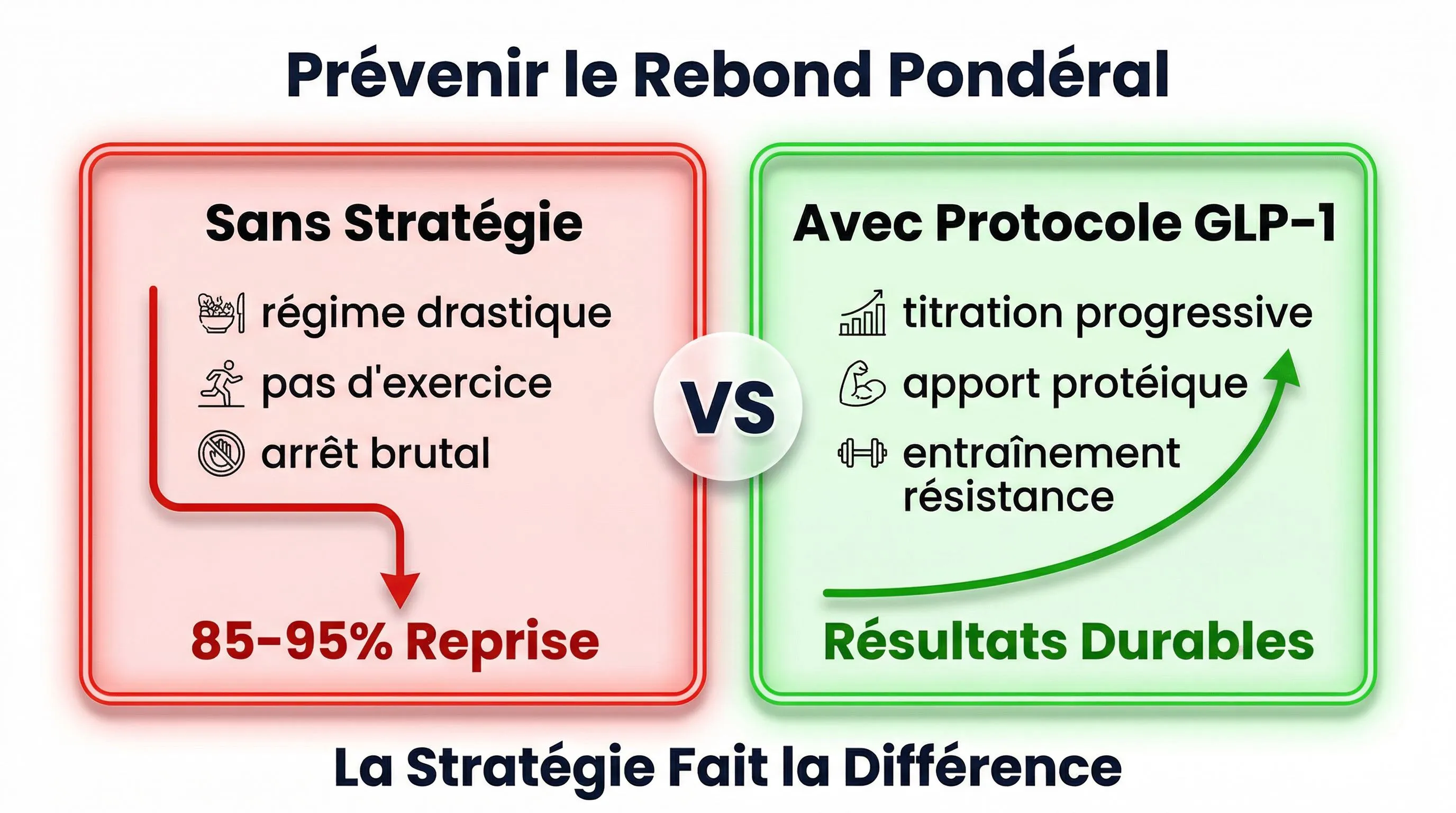 Infographie prévention du rebond: comparaison avec et sans stratégie GLP-1