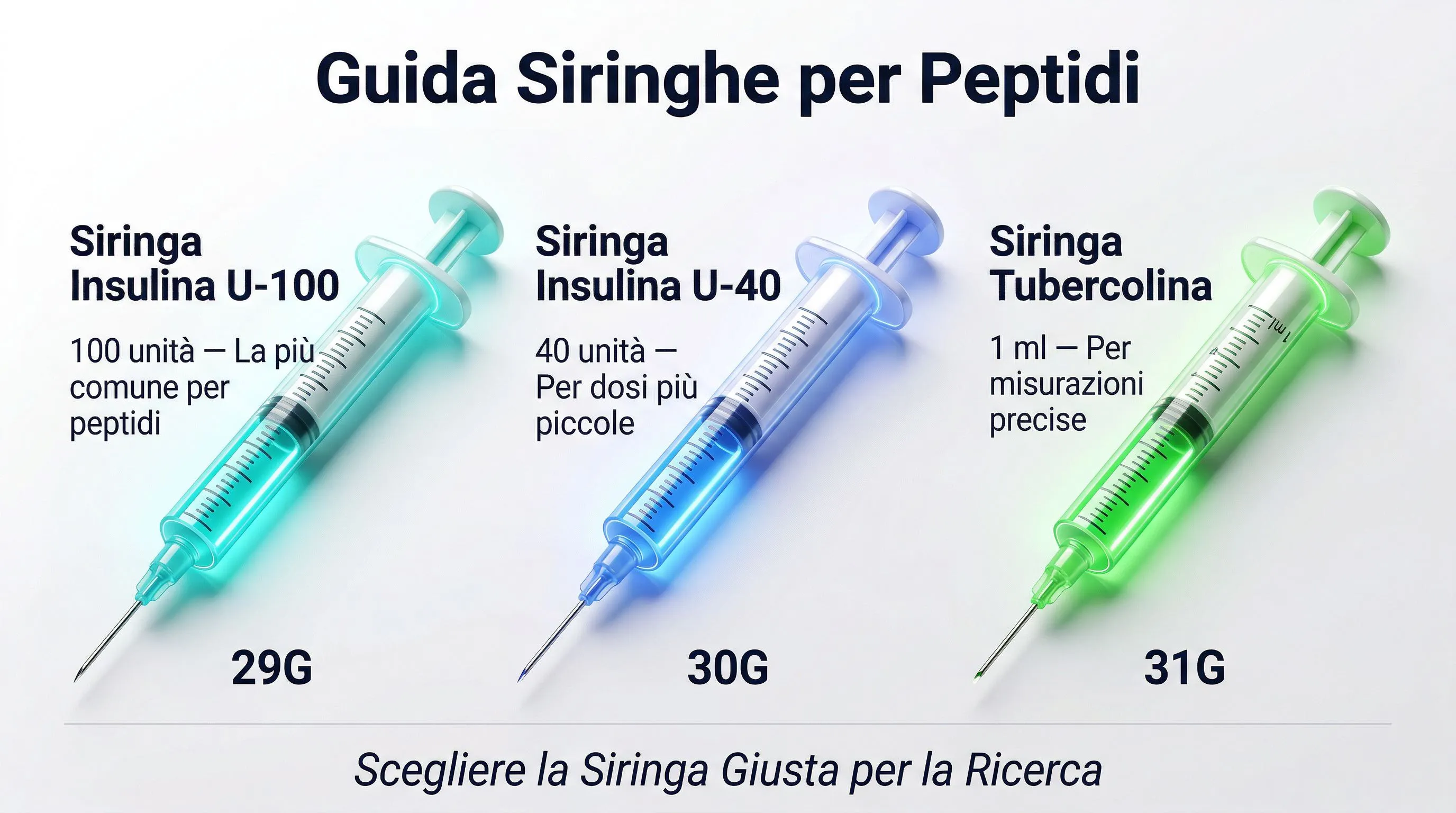 Infografica guida siringhe peptidi: confronto 3 tipi di siringa